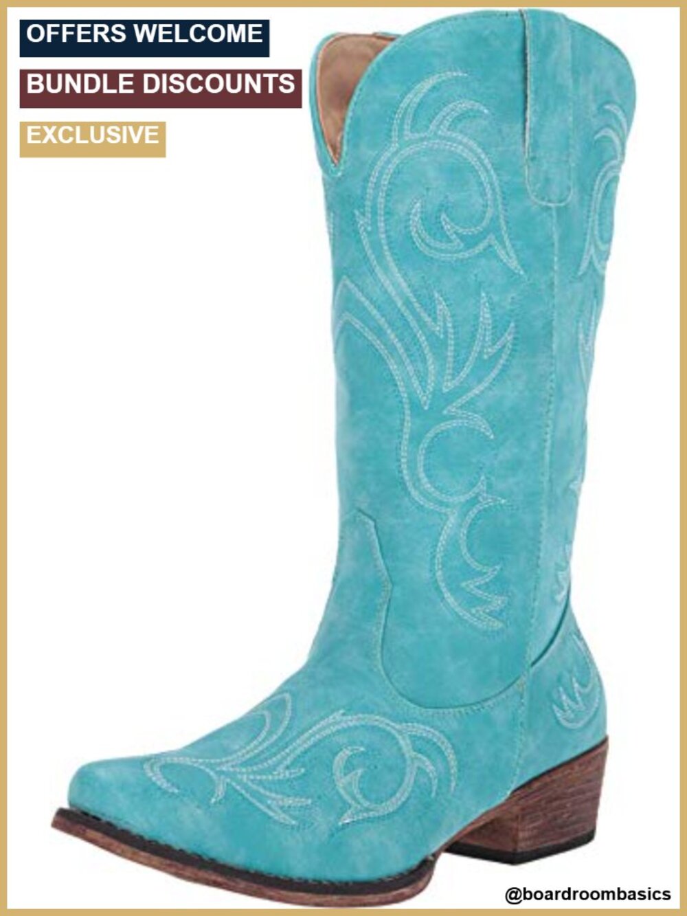 Faux Leather Western Embroidered Snip Toe Mid Calf Boots